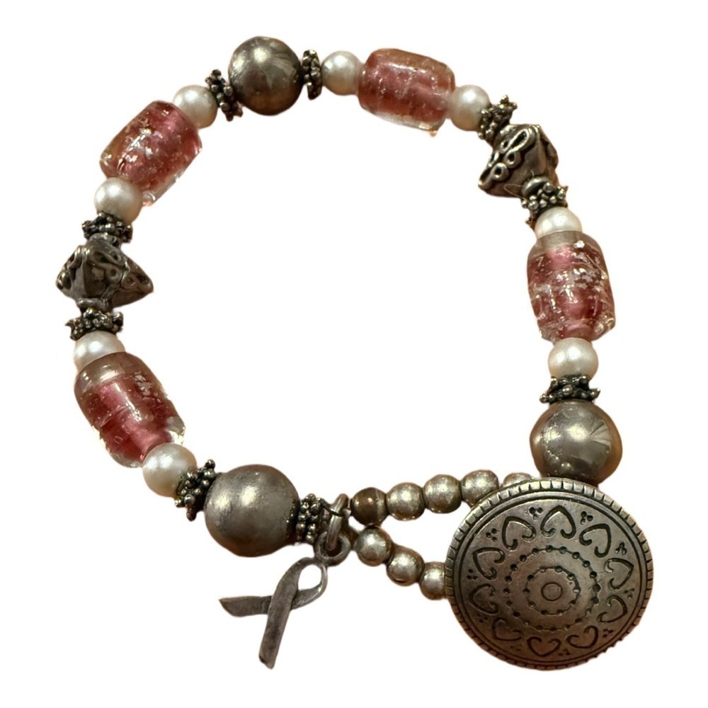 Premier Designs Breast Cancer Oink Silver Charm Bracelet Button Style Closure